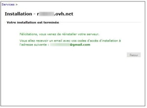 Manager OVH - Reinstallation fini