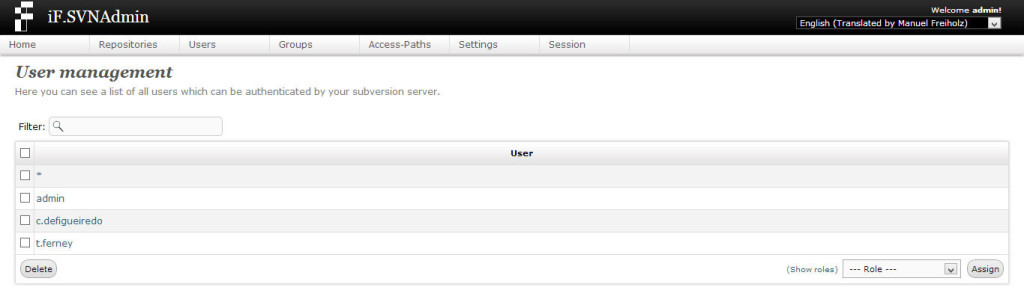 User Management - IFSVNAdmin